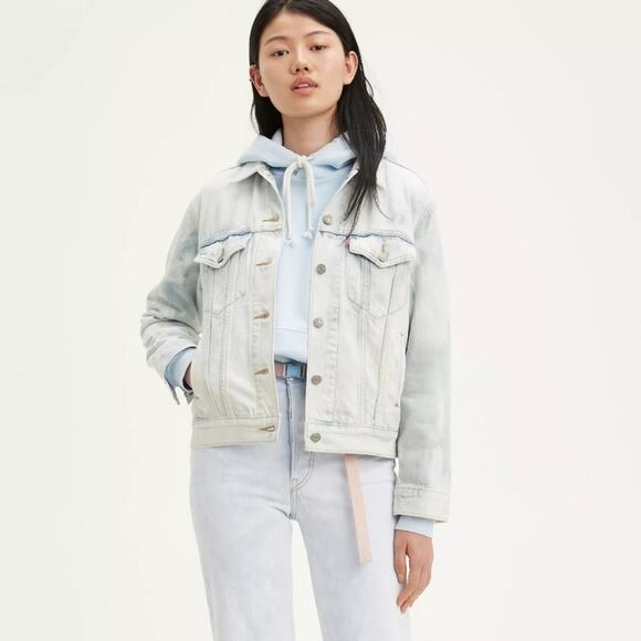 NWT Levi's Ex-Boyfriend Trucker Denim Tie Dye Oversized Jacket XL - Picture 1 of 11
